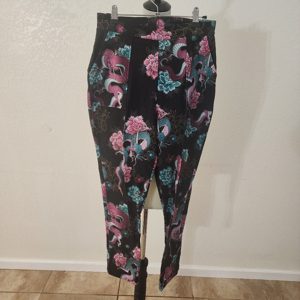 Blackmilk Black Floral & Snake Print High-Waist Pants